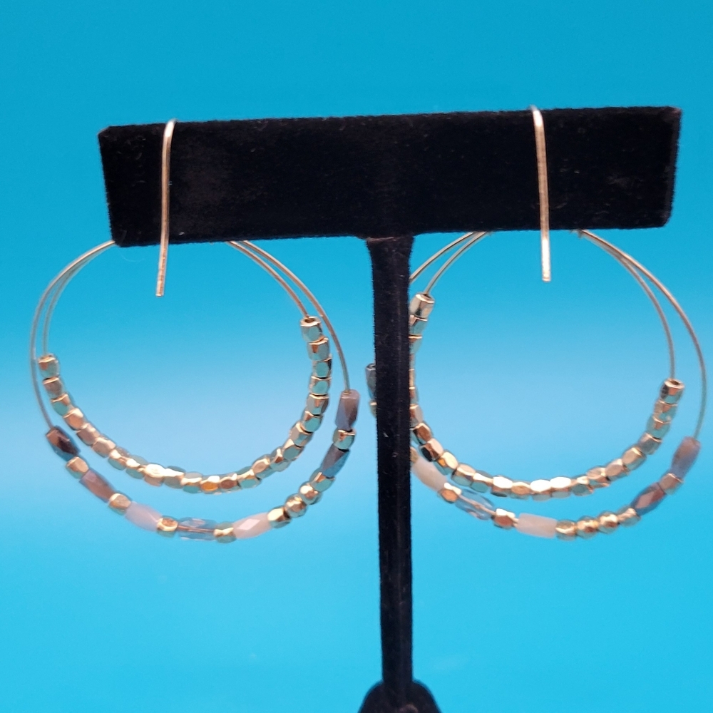 Vintage Hoop Earrings with Gold and Silver Beads.  Very Boho.  Lightweight. - Picture 3 of 6